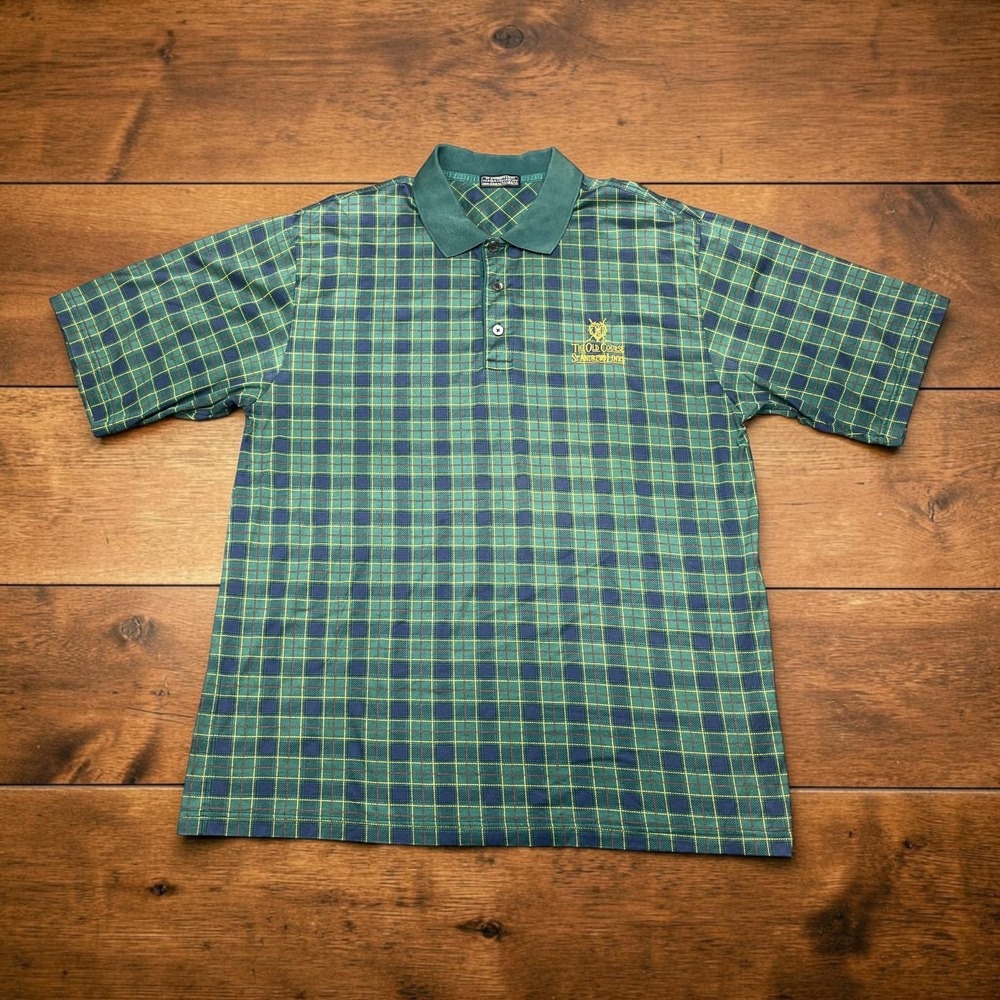 St‎ Andrews Links Tartan Golf Polo Shirt Mens Green Plaid Italy Marbas L